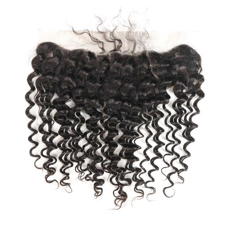 transparent lace closure deep wave 13x4 free part lace closure 100% unprocessed human hair natural color1b 1
