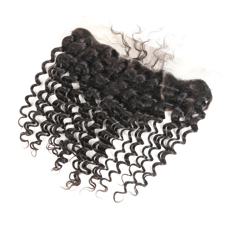 transparent lace closure deep wave 13x4 free part lace closure 100% unprocessed human hair natural color1b 2