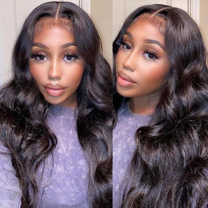 T Part Pre Plucked Lace Frontal Body Wave Brazilian Virgin Human Hair Frontal 1b#