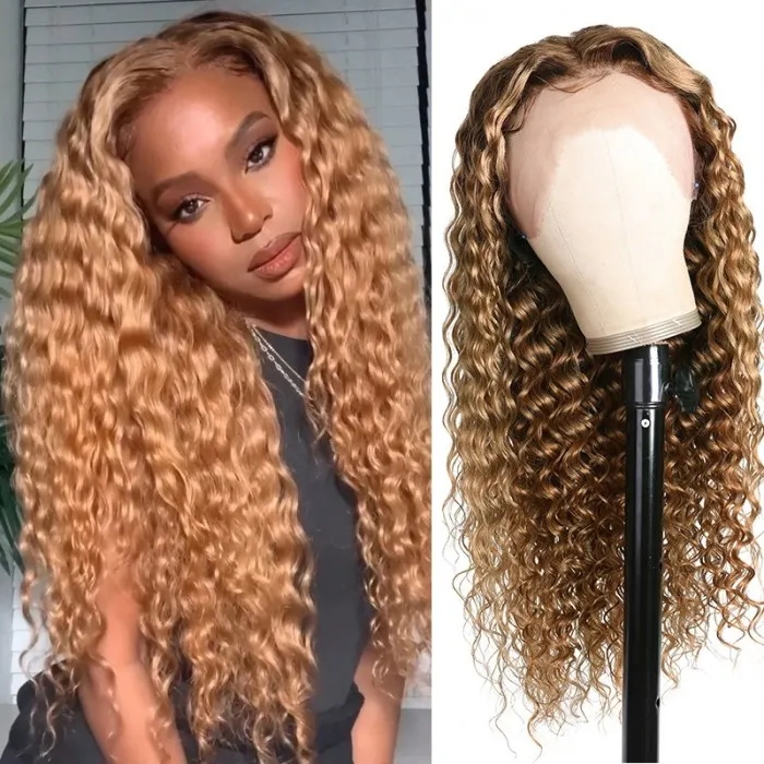 13×4 Curly Honey Blonde Lace Frontal Human Hair Wigs