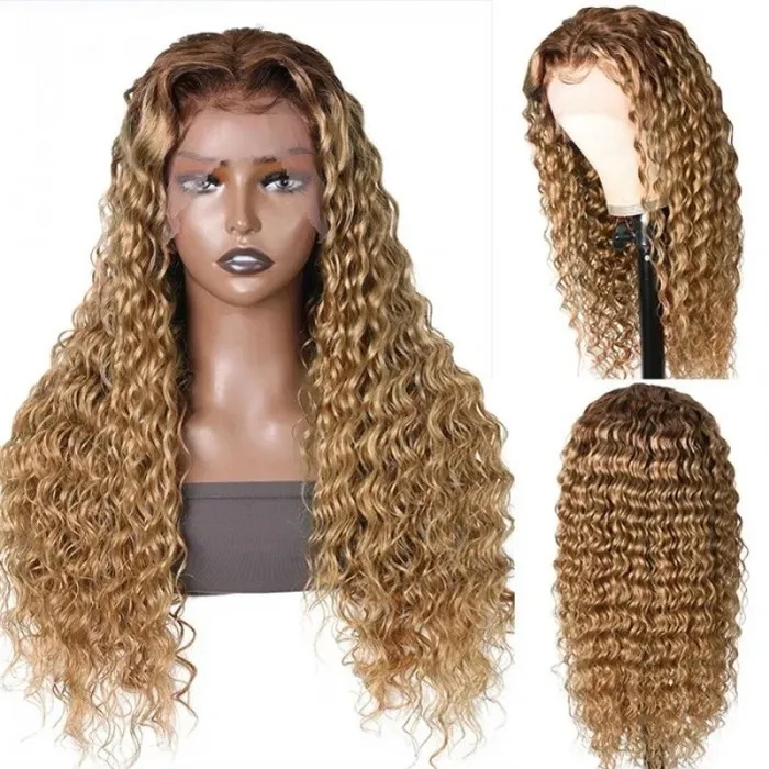 13x4 curly honey blonde lace frontal human hair wigs 2