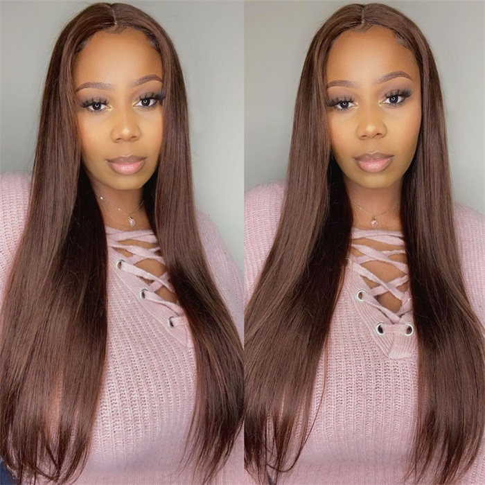#4 Chocolate Brown Lace Front Wigs Straight Closure Wigs