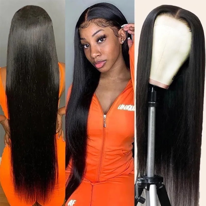 affordable 30-40 inches long length silky straight hair wig hd transparent lace human virgin hair 2