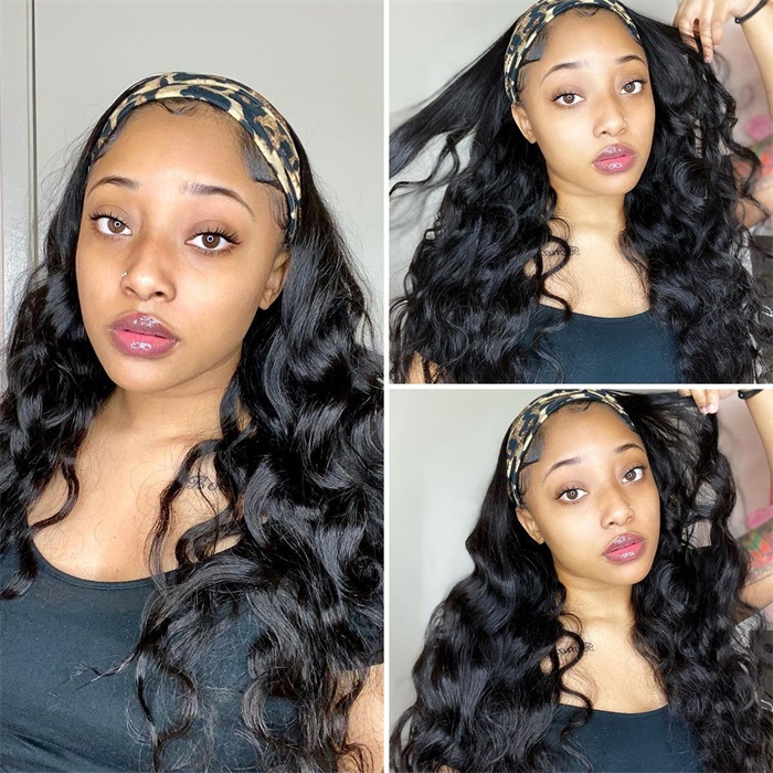 affordable headband body wave pre plucked human hair wigs 3