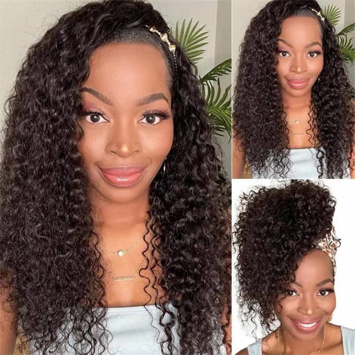 affordable headband curly pre plucked human hair wigs 5