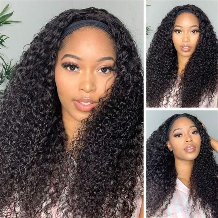 affordable headband curly pre plucked human hair wigs 6