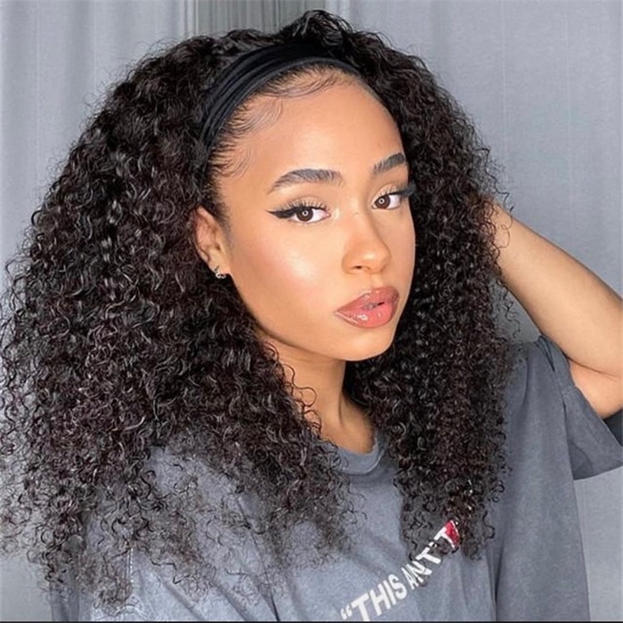 affordable headband kinky curly pre plucked human hair wigs 4
