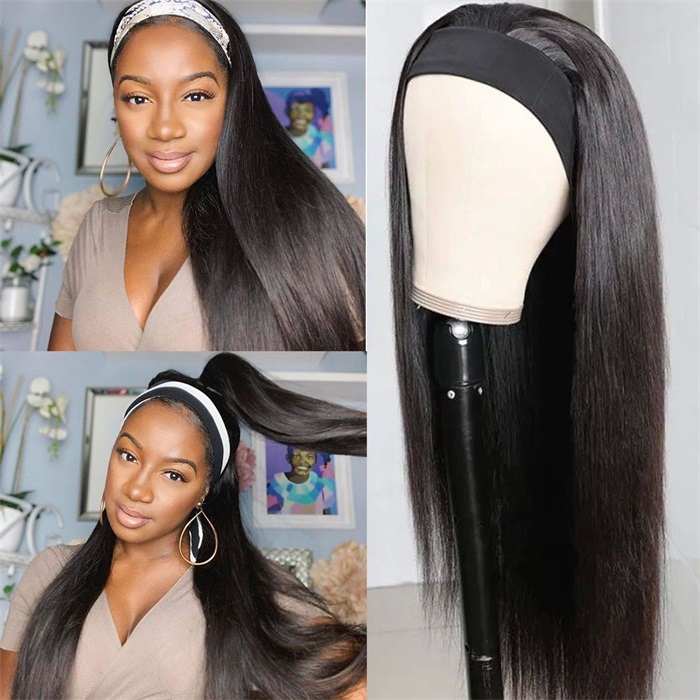 affordable headband straight pre plucked human hair wigs 5
