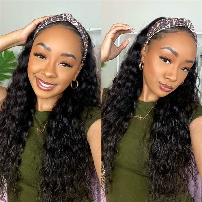 Affordable Headband Water Wave Pre plucked Human Hair Wigs