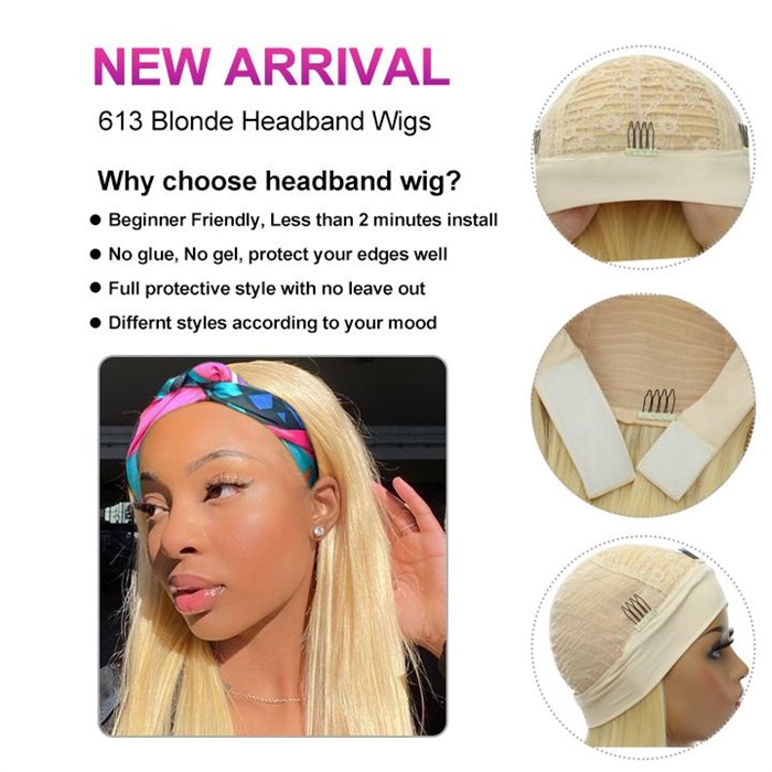 blonde headband wigs no lace no gel no glue 6