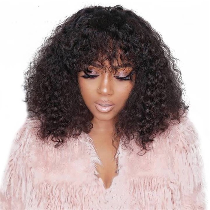Brazilian Curly Bob Non Lace Human Hair Wigs With Bangs Remy Made Human Hair Wigs For Women Wigs
