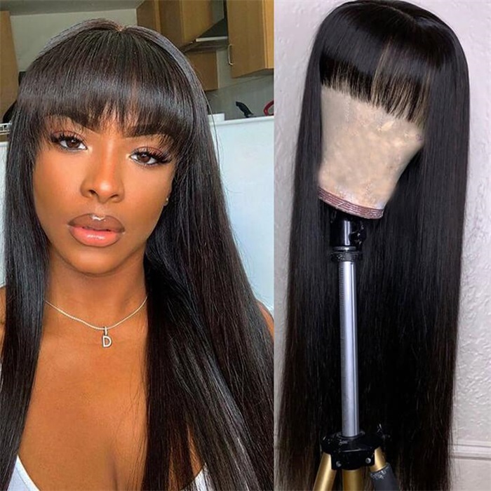brazilian straight human hair wigs with bangs remy full machine made human hair wigs for women wigs 6