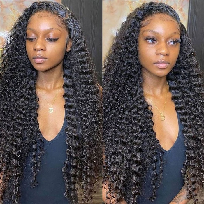 Deep Wave Human Hair 13×4 Frontal Lace Wigs