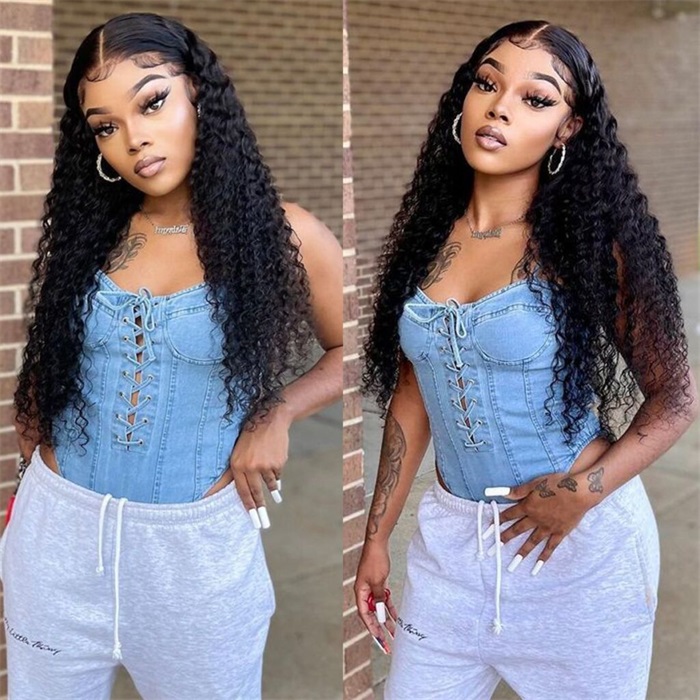 deep wave human hair 13x4 frontal lace wigs 5