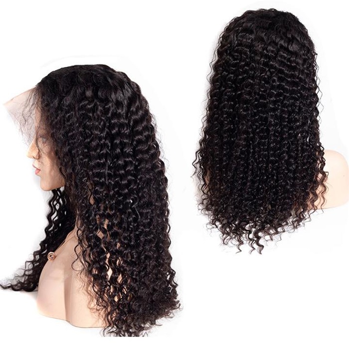 full lace wig deep wave brazilian human hair wigs natural black color 2