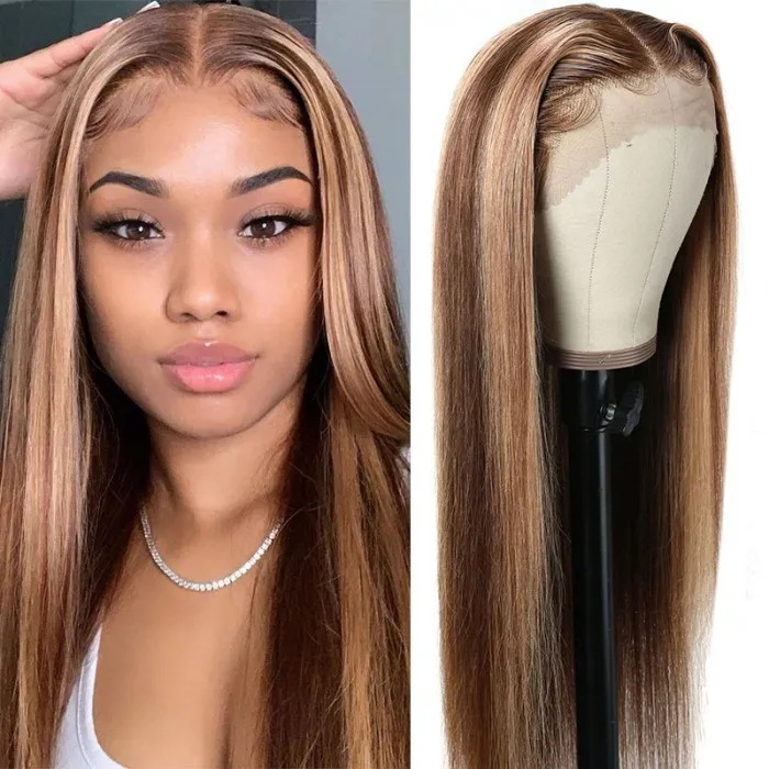 honey blonde highlight 13x4 lace front wigs straight human hair colored wigs 4