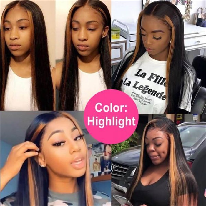 Hot Selling Blonde Highlights With Black Lace Frontal Human Hair Wigs