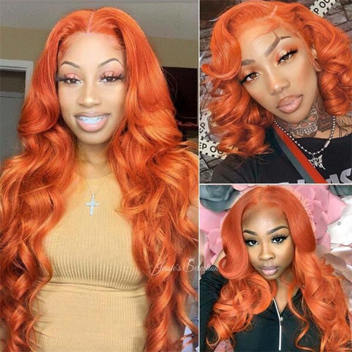 Invisible HD Lace Frontal Wigs Ginger Orange Color Body Wave Wigs