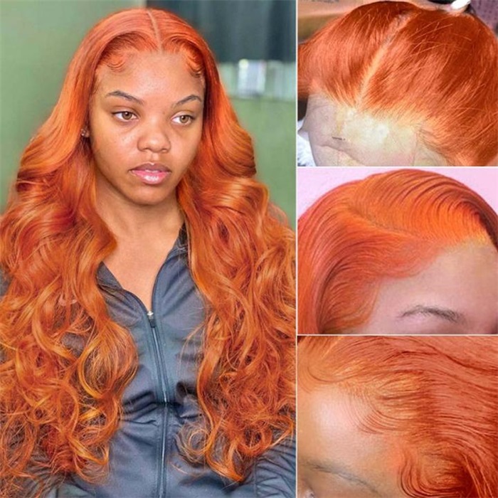 invisible hd lace frontal wigs ginger orange color body wave wigs 4