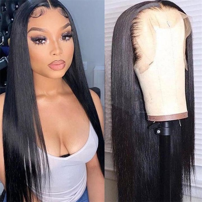 Natural Hairline HD Transparent Lace Front Wigs Straight Human Hair Wigs 1b#