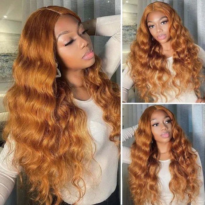 Orange Ginger Color 13×4 Lace Front Human Hair Wigs Body Wave