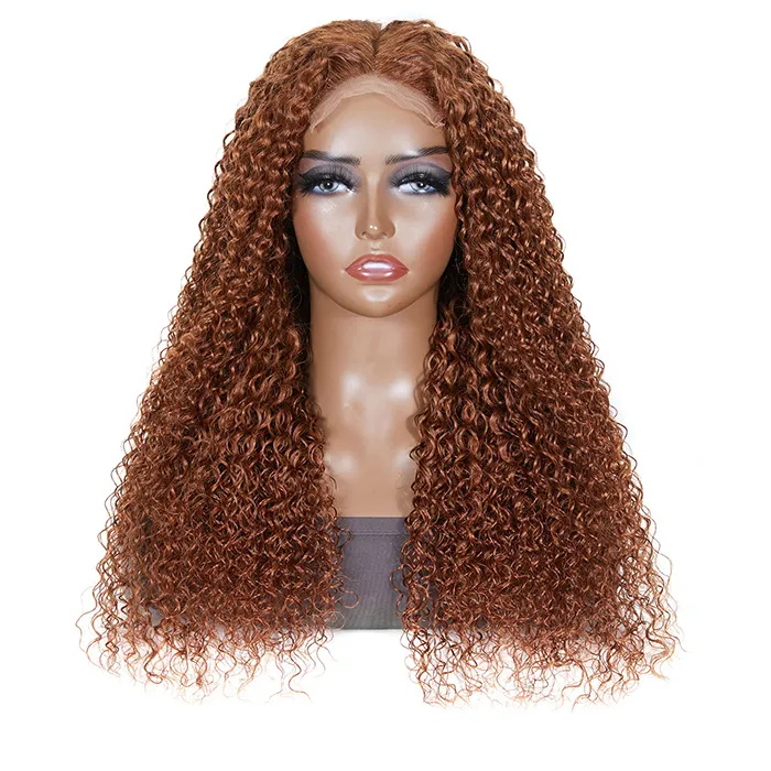 pre-colored inspired medium auburn glueless jerry curly human hair wigs 3