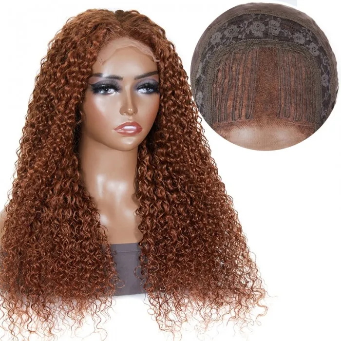 pre-colored inspired medium auburn glueless jerry curly human hair wigs 4