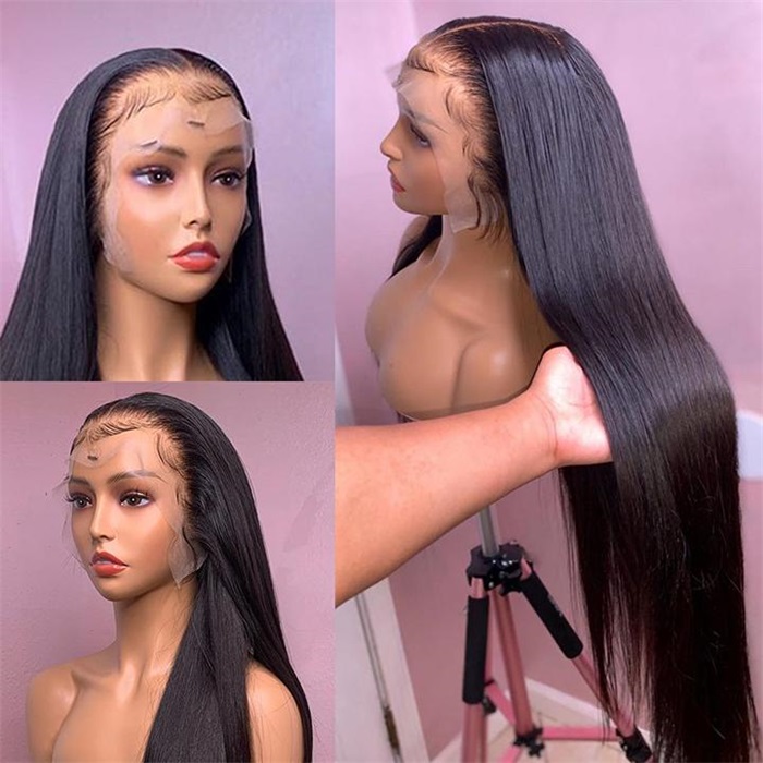 transparent full lace wig silk straight brazilian remy human hair 5