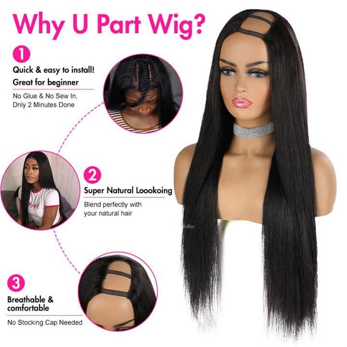 u part straight human hair wig easy to install 4