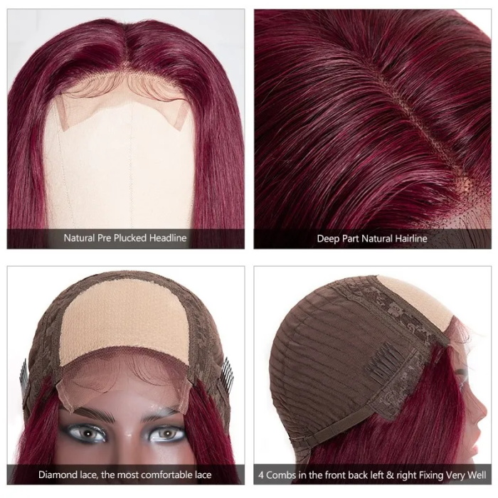 wholesale 99j burgundy 4x4 lace closure wigs straight 6